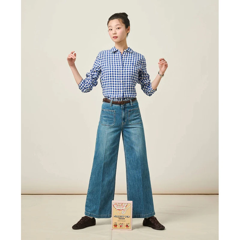 【新品】BEANPOLE滨波 2025春夏女士简约休闲阔腿牛仔裤BF5321C07