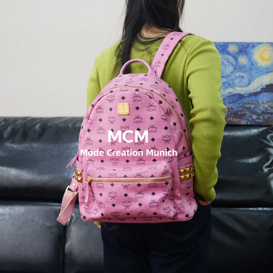 95新 MCM 粉色双肩包/HD01510051/0051