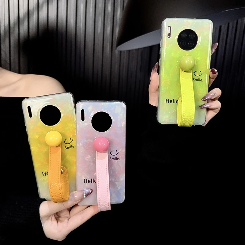 适用华为mate30手机壳新款mate30pro套huawei贝壳纹渐变ins笑脸女