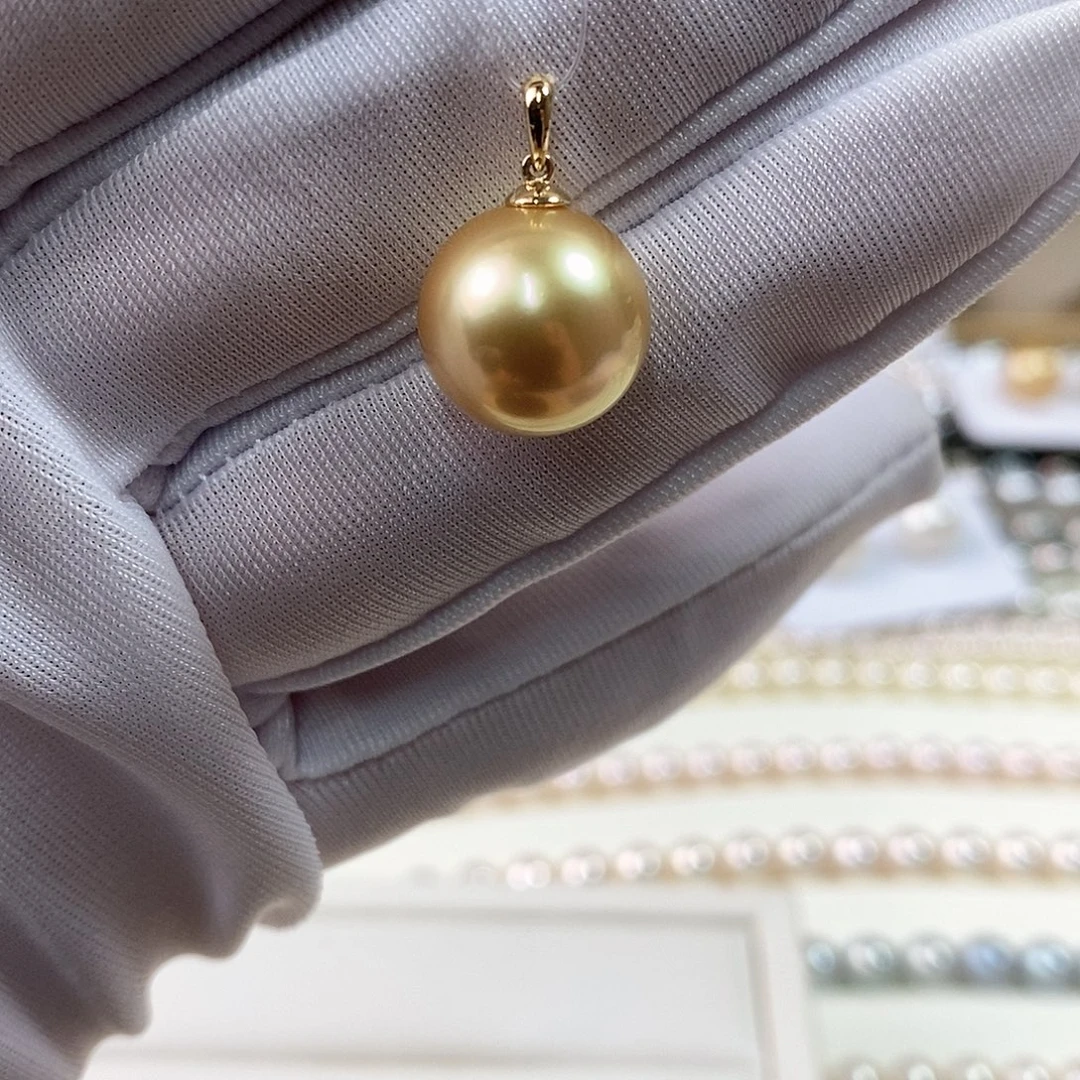 吊坠(不含链)18K金镶嵌海水珍珠12-13海水金珠吊坠