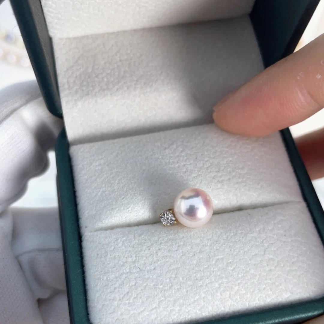 海水珍珠18K金镶嵌吊坠(赠链)7.5-8戴妃吊坠