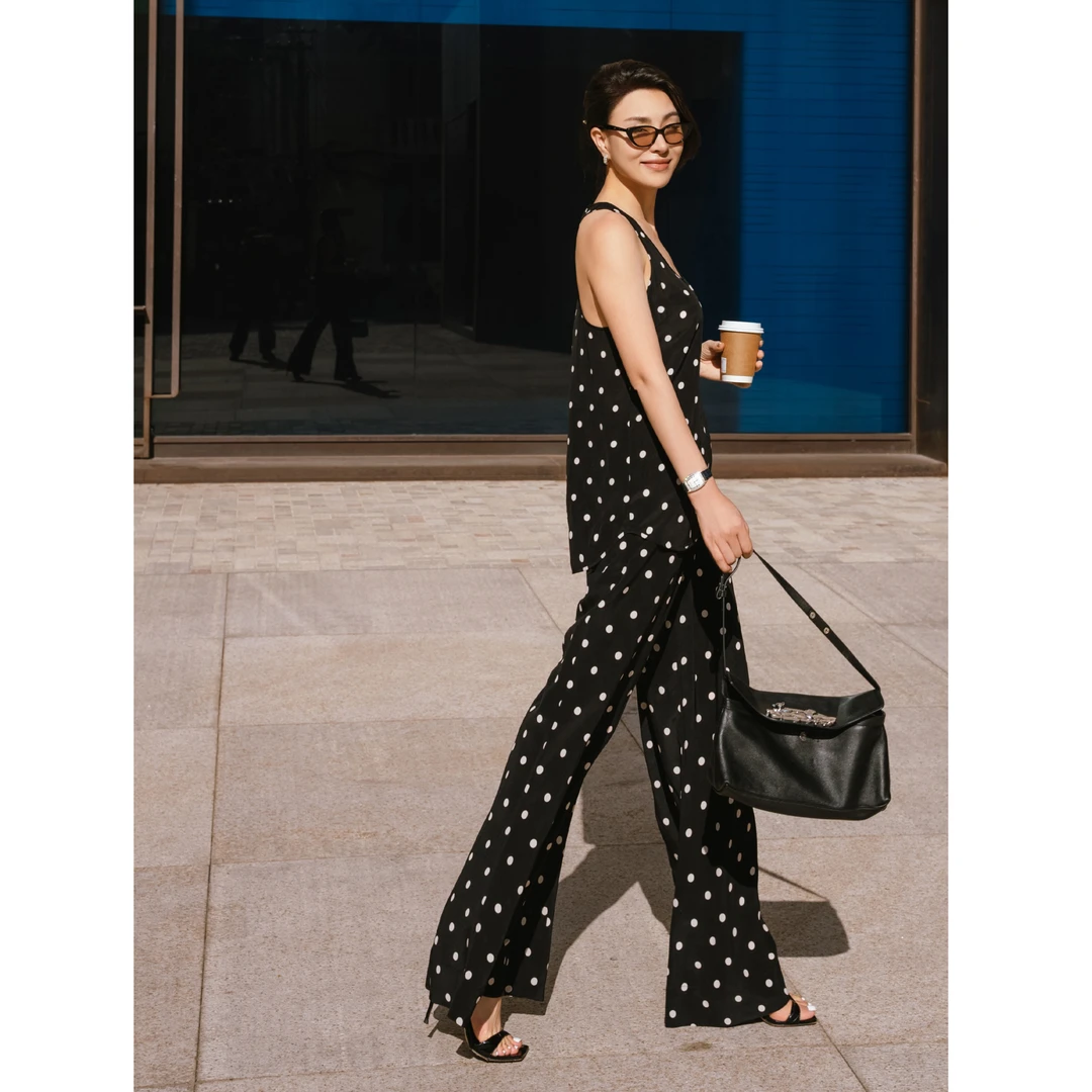 【余书】“浪漫波尔卡”气质感波点复古背心上衣/长裤套装Y303618