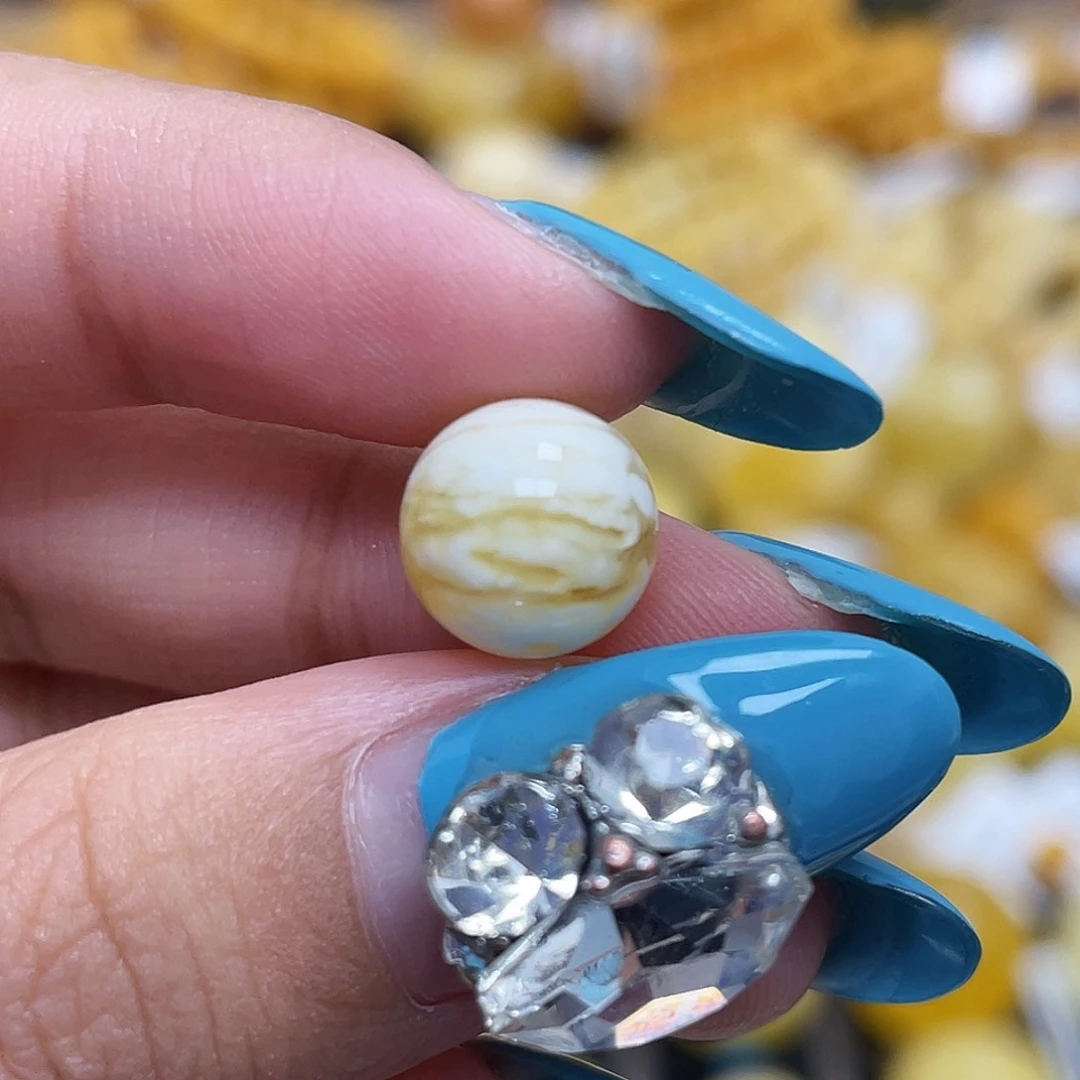 蜜蜡未镶嵌珠宝奇石9.5mm金瓷白千层虎皮圆珠