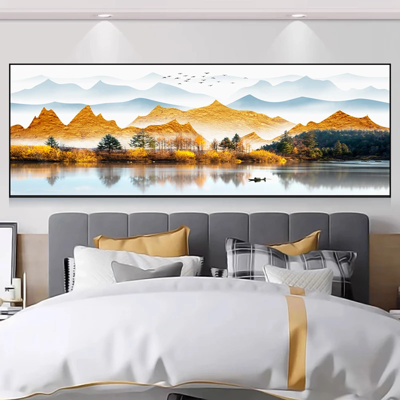日照金山客厅装饰画沙发背景墙轻奢高级感自粘画网红床头装饰用品