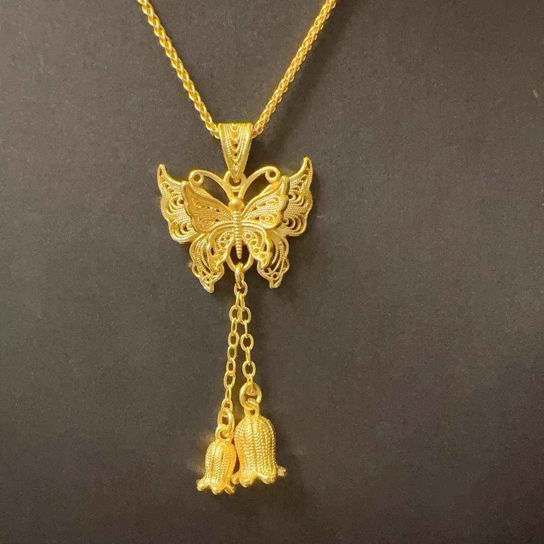 合金吊坠 花丝蝴蝶流苏吊坠项链女新中式蝴蝶铃铛锁