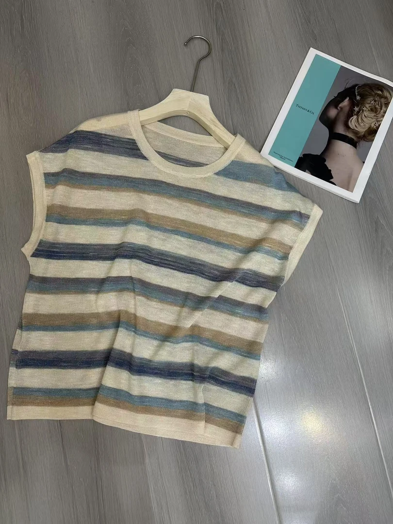 欧货圆领条纹显瘦休闲条纹短袖