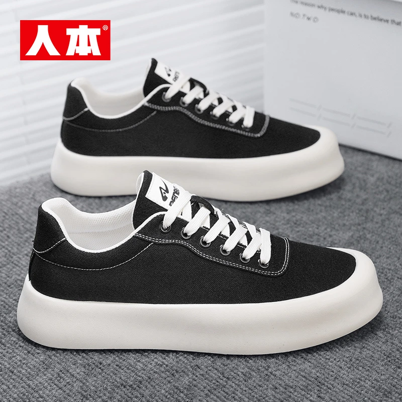 人本男鞋帆布鞋男低帮厚底春季透气学生布鞋鞋子男款51130575