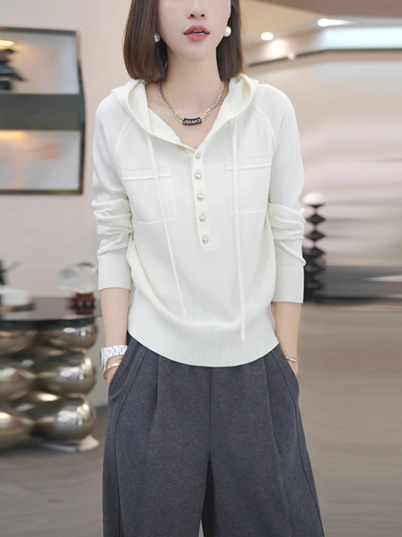 连帽半开领长袖针织衫帽衫2025新款秋季大码胖mm显瘦遮肉休闲上衣