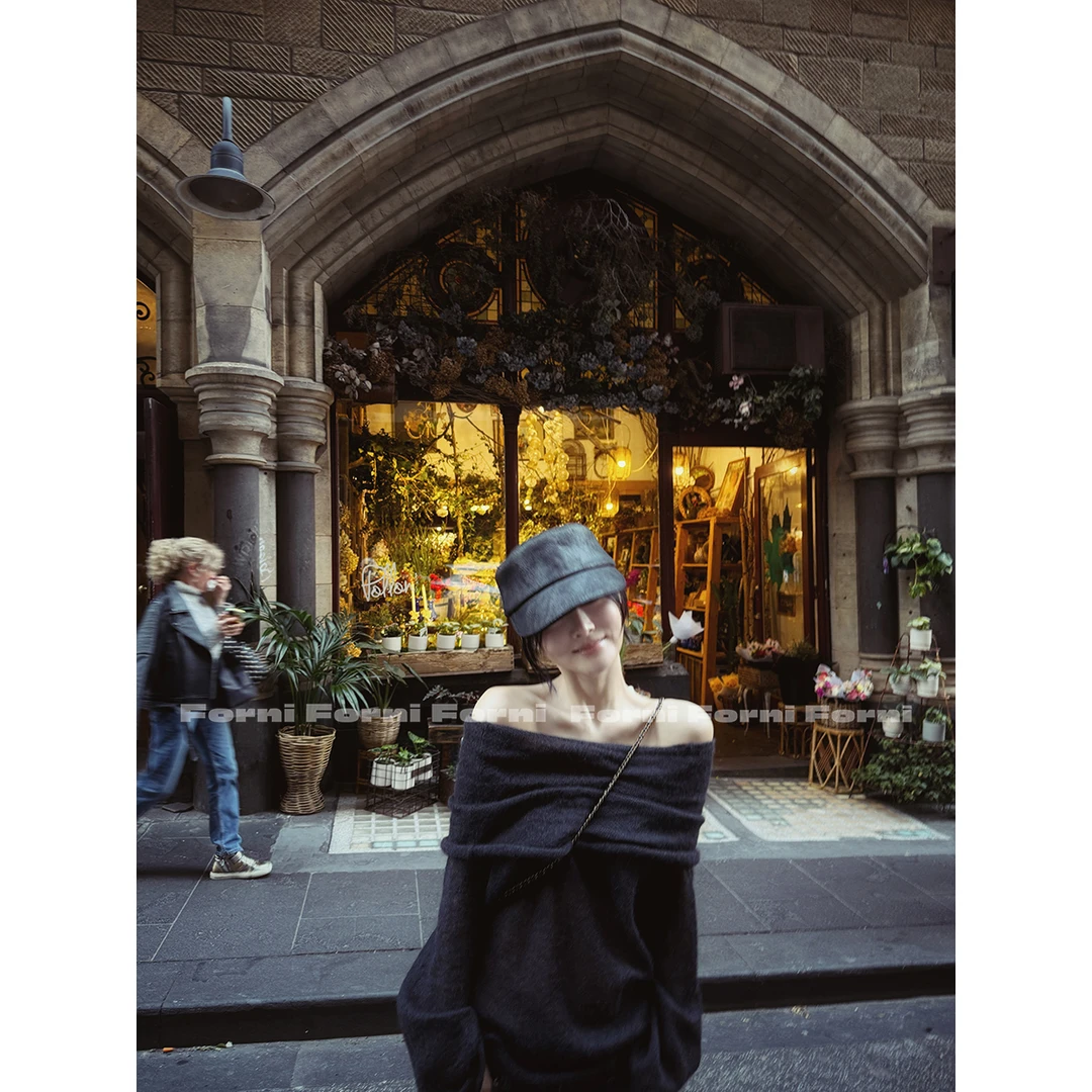 FORNI 心动循环 法式氛围感翻折一字肩薄款针织罩衫