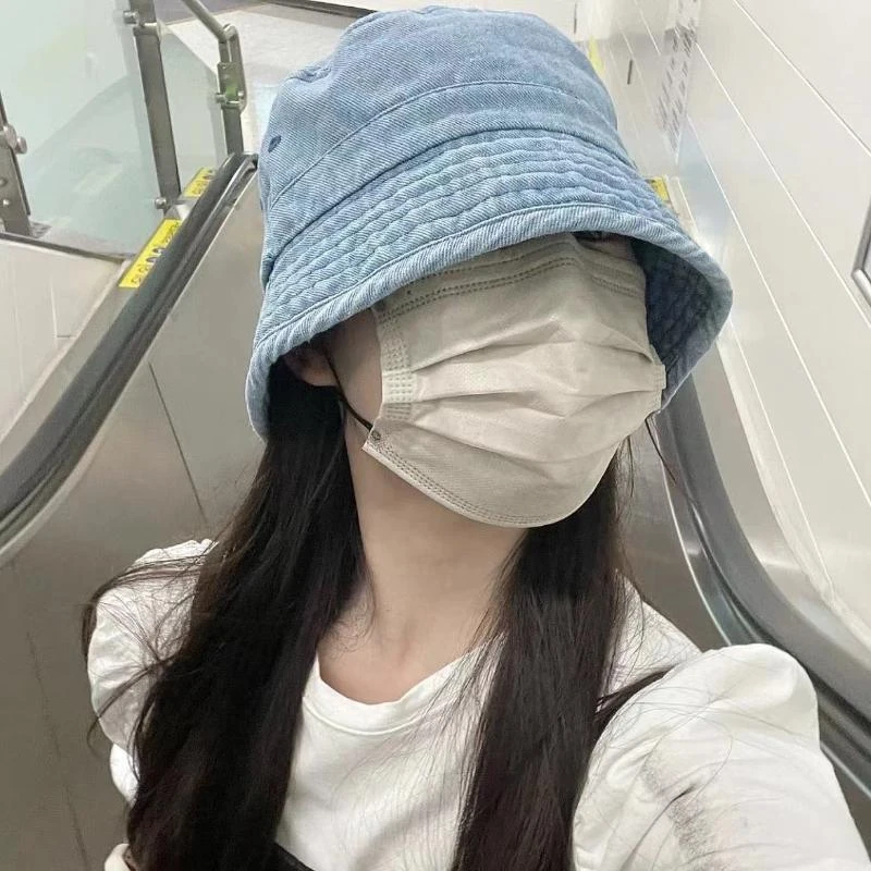 早八素颜出街牛仔帽女生春夏显脸小渔夫帽韩遮阳防晒帽子清爽简约