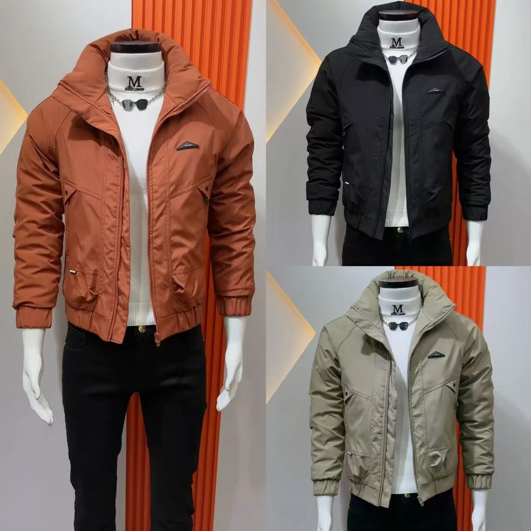 男士保暖棉服外套冬款厚款时尚修身纯色休闲百搭棉袄韩版立领上衣