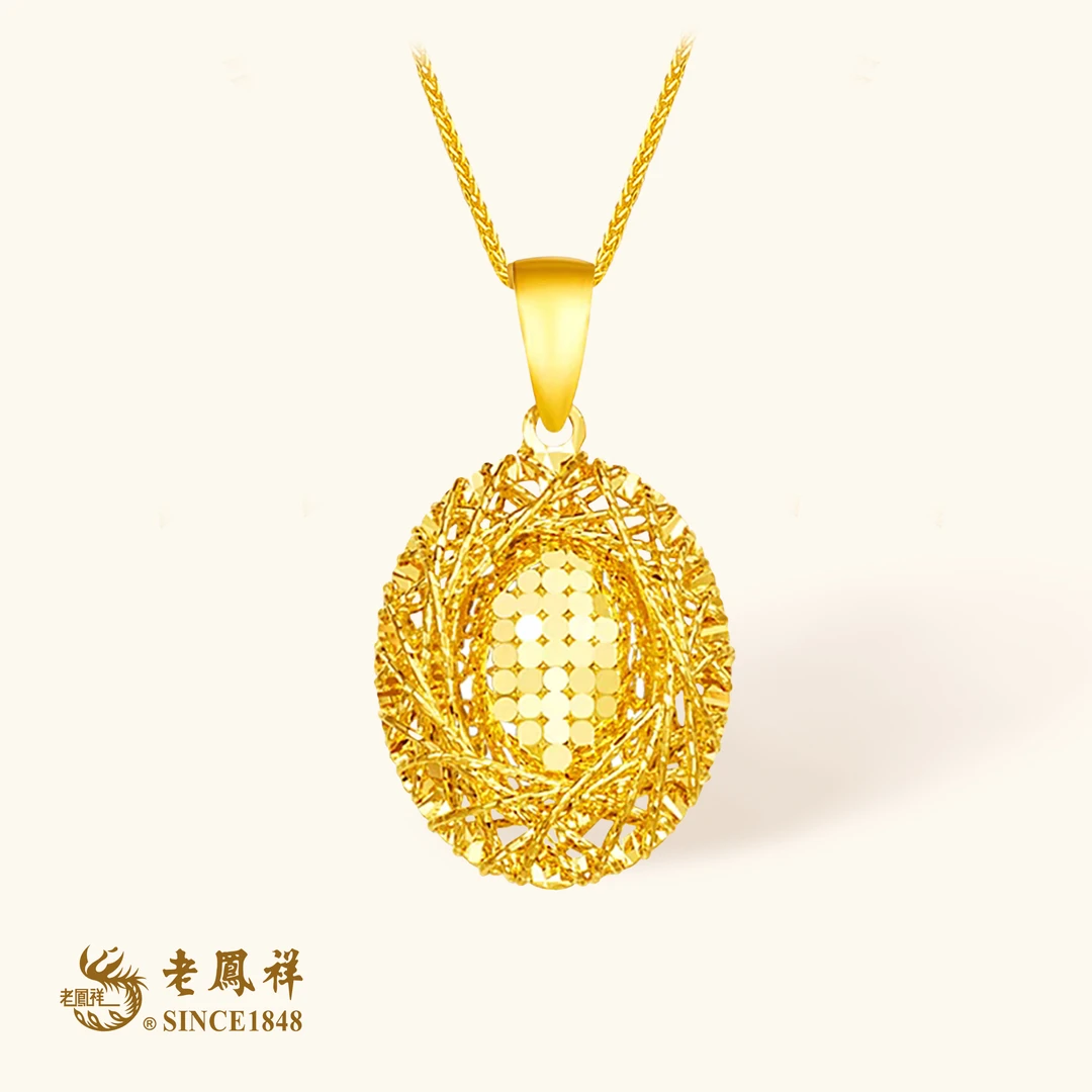 老鳯祥黄金足金鱼鳞鸽子蛋吊坠老凤祥珠宝黄金足金999爆闪金项链
