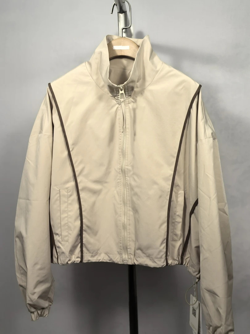 抽绳撞色设计工装外套半松紧腰休闲时尚春装