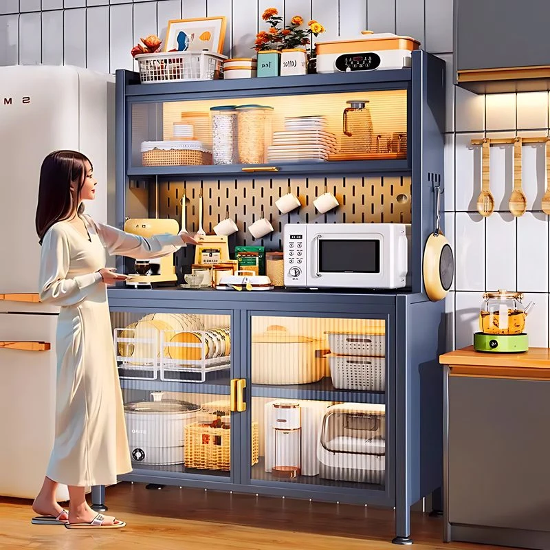 餐边收纳柜子储物柜多层带门微波炉锅具落地碗柜橱柜餐客厅边柜