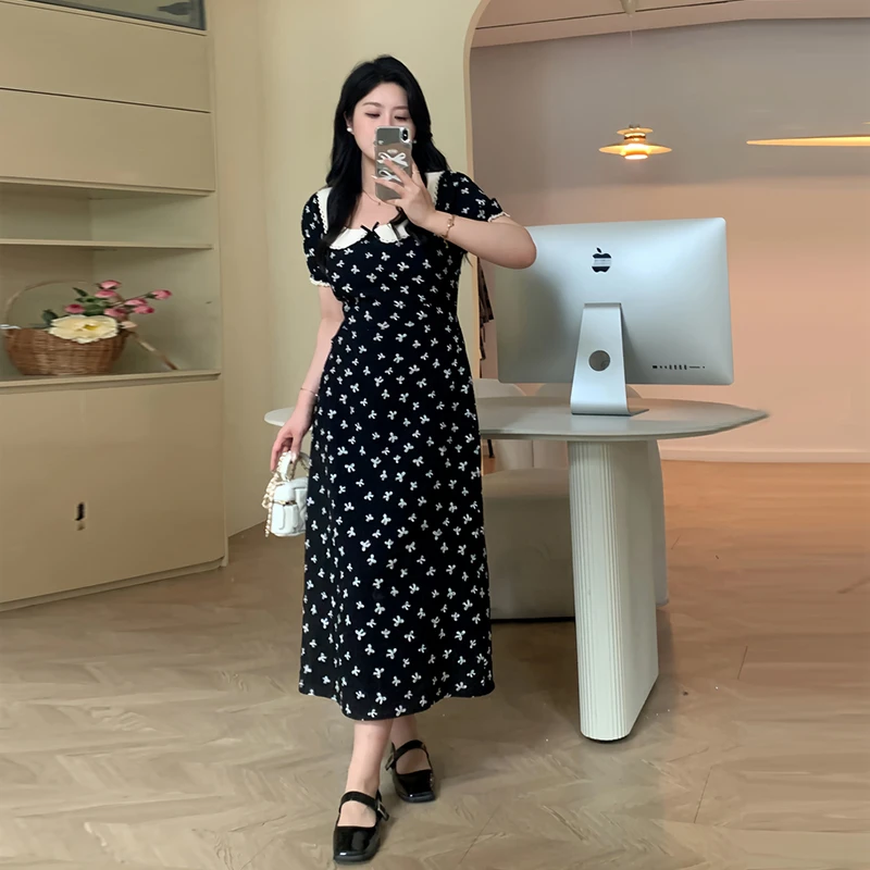 【特价】茶歇法式碎花连衣裙子小个子高端女装夏季微胖显瘦长裙
