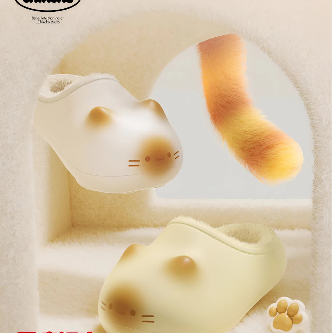 猫爪棉拖女冬居家室内外穿防水防滑可爱咪猫爪脚印保暖月子棉鞋