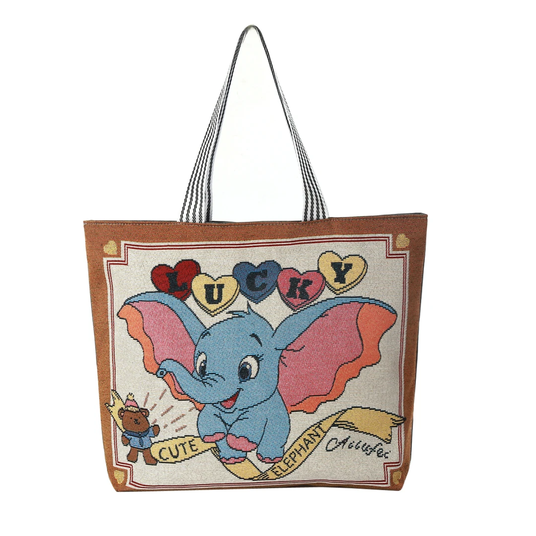 女士手提包大容量卡通百搭购物袋帆布旅行单肩包手拎包