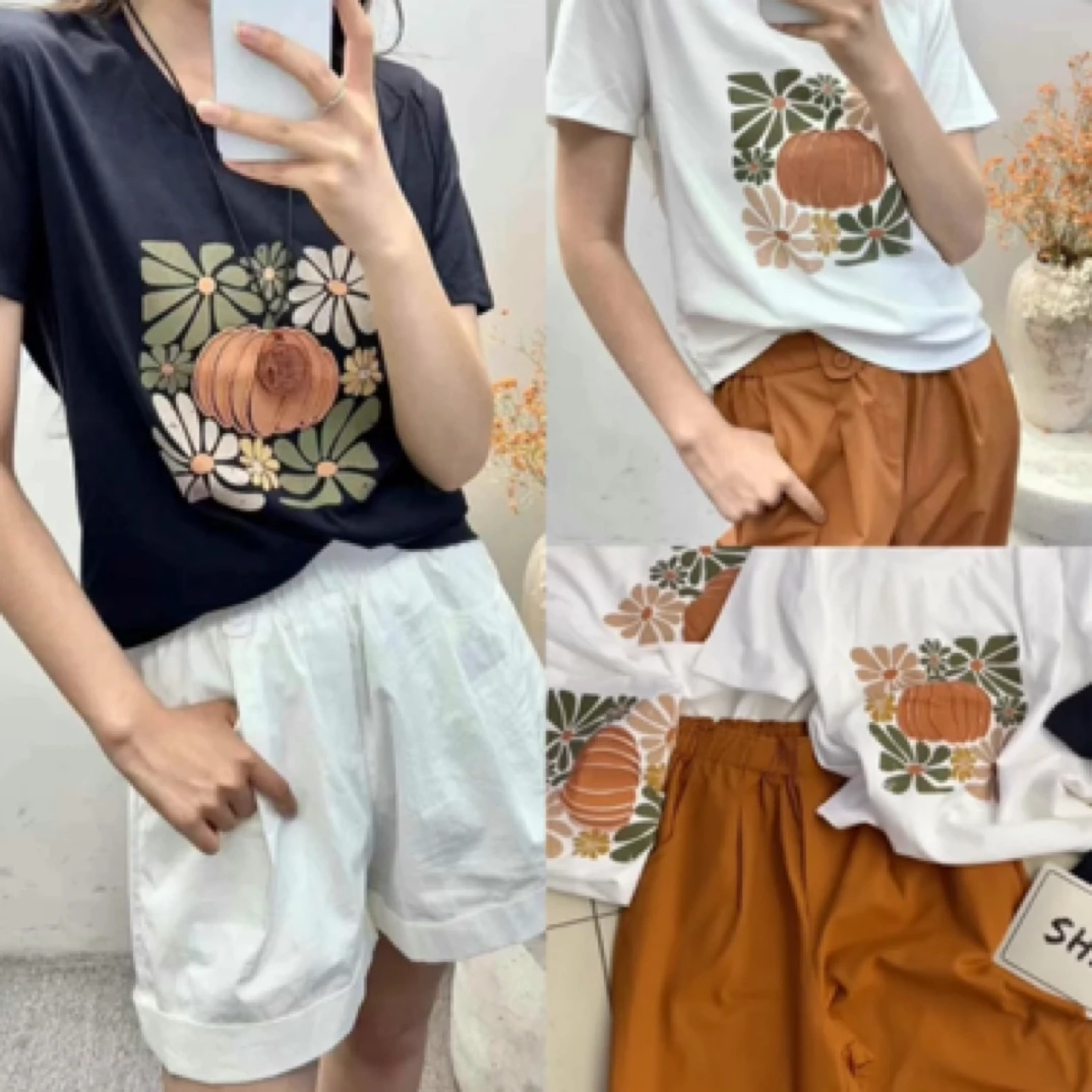 【伊家立体南瓜T】韩版时尚百搭夏季圆领短袖T