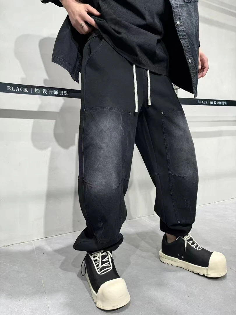 2025春季新款潮牌男士拼接设计感休闲裤时尚百搭小众宽松直筒长裤