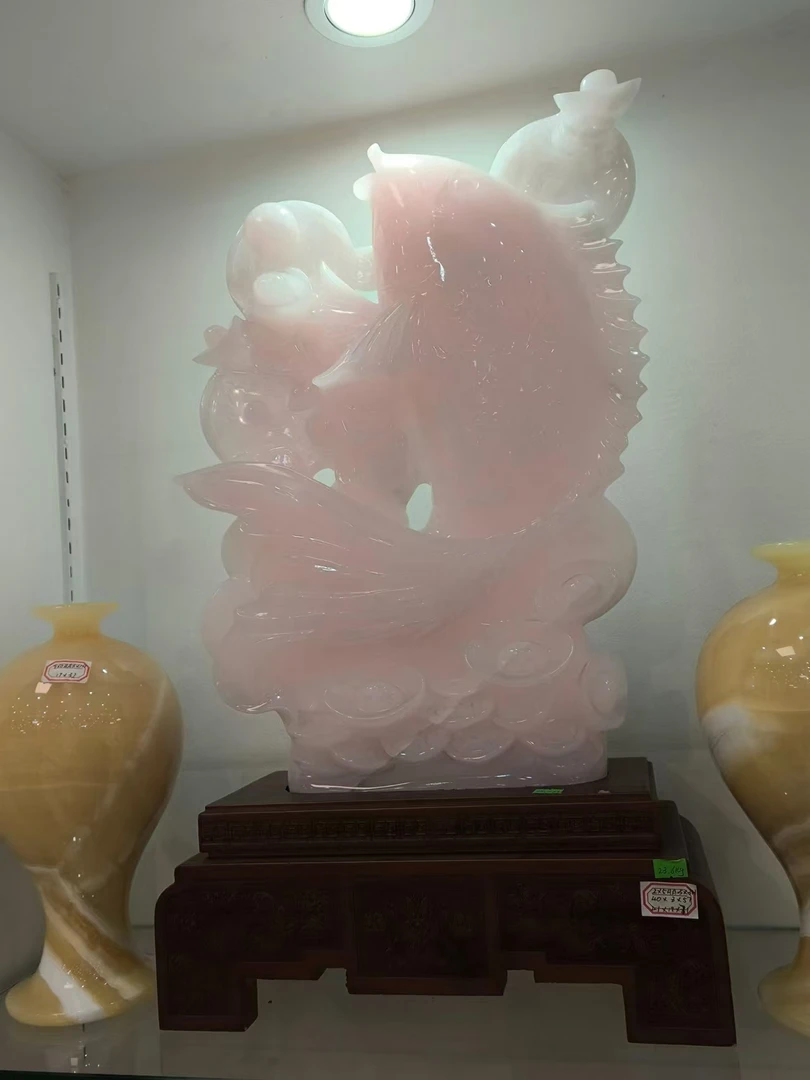 付米《年年有鱼》三件天然材质玉石工艺摆件（阿富汗玉石）