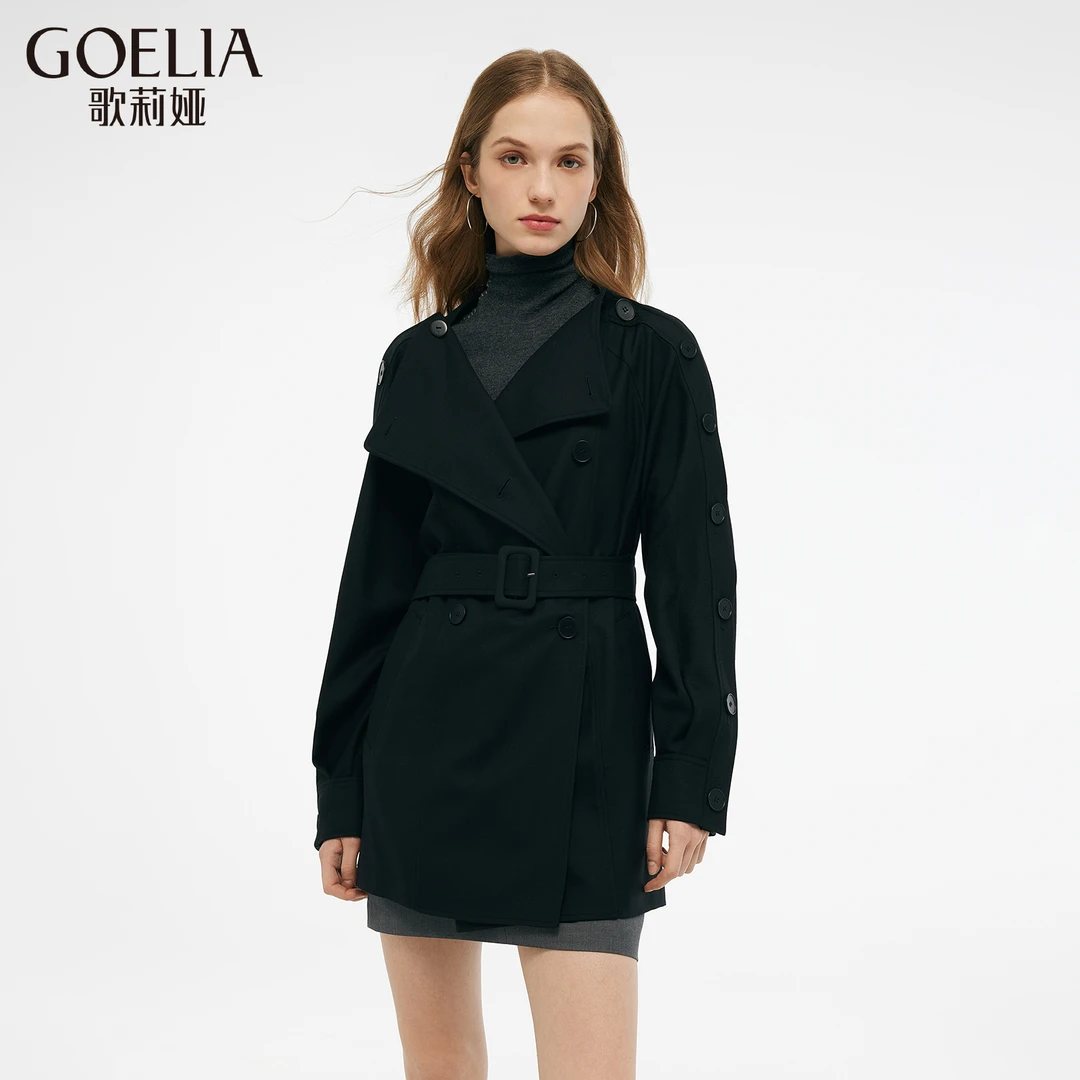 歌莉娅 春季新品  精纺羊毛风衣外套配腰带 1E2C6L1MA