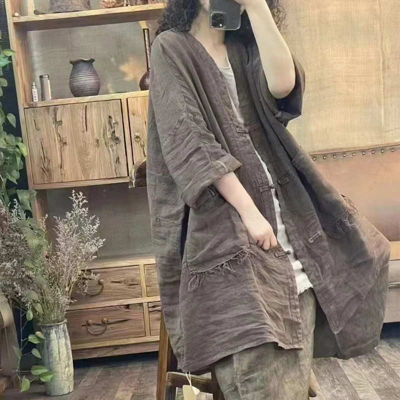 FF7013秋季新品2025复古炒色文艺女士中长款外套 胸围160长93