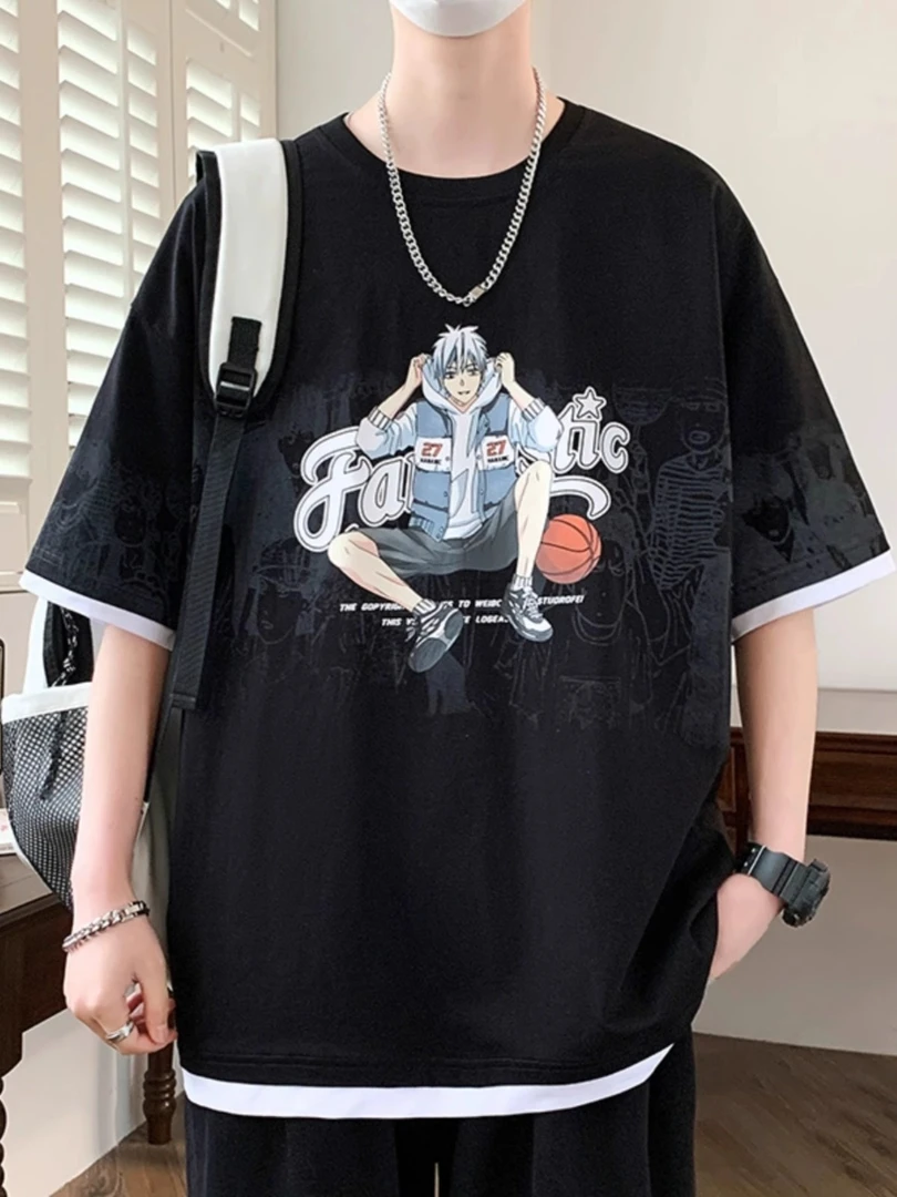 潮流印花男士夏季印花T恤韩版青少年ins个性男士短袖圆领上衣半袖