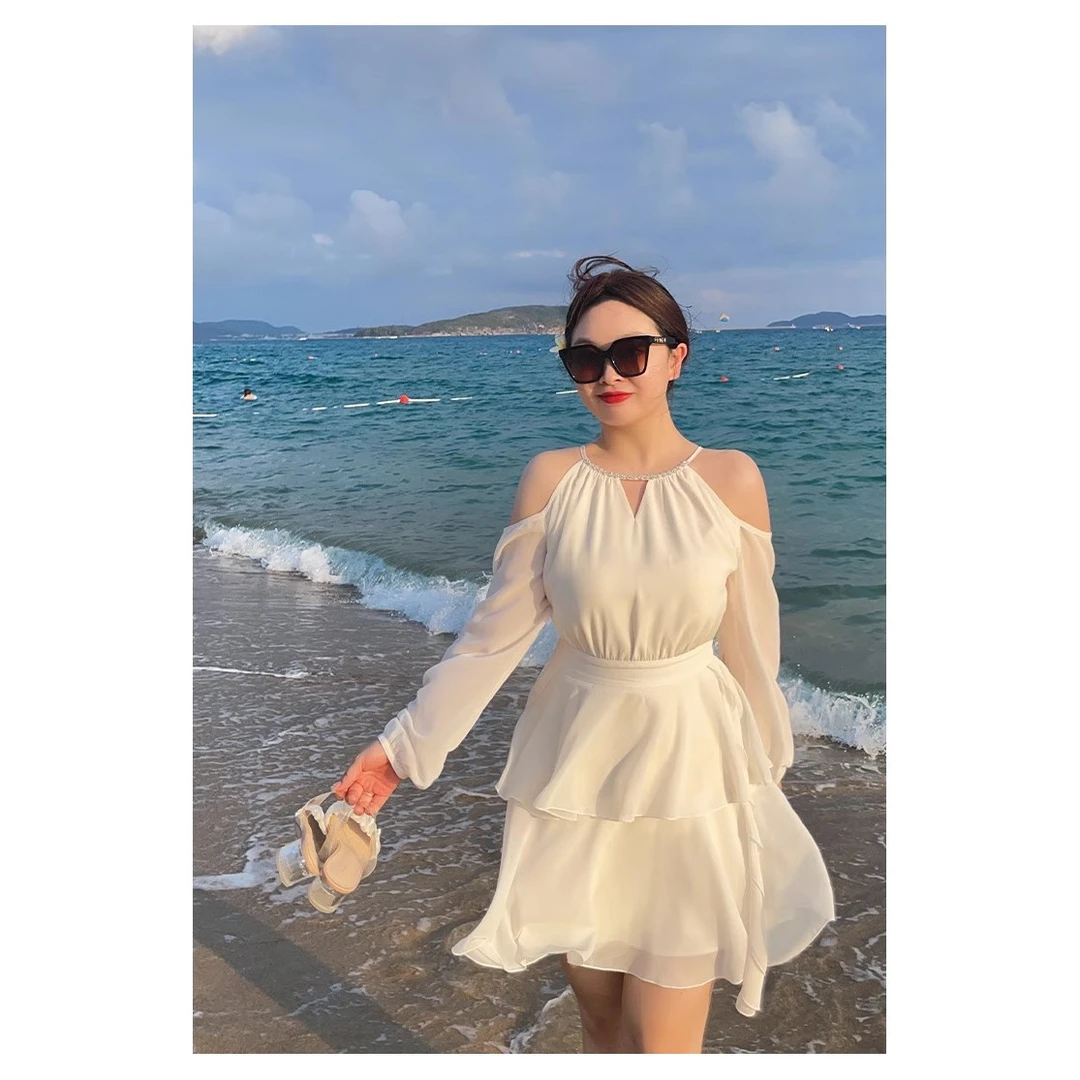 【夏至与你】纯色雪纺法式气质纯欲显瘦连衣裙0004