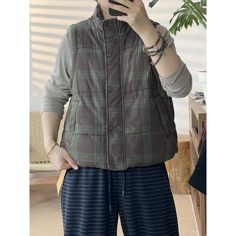 DaoZi/丹丹 马甲格纹夹棉加厚款格子马夹9307