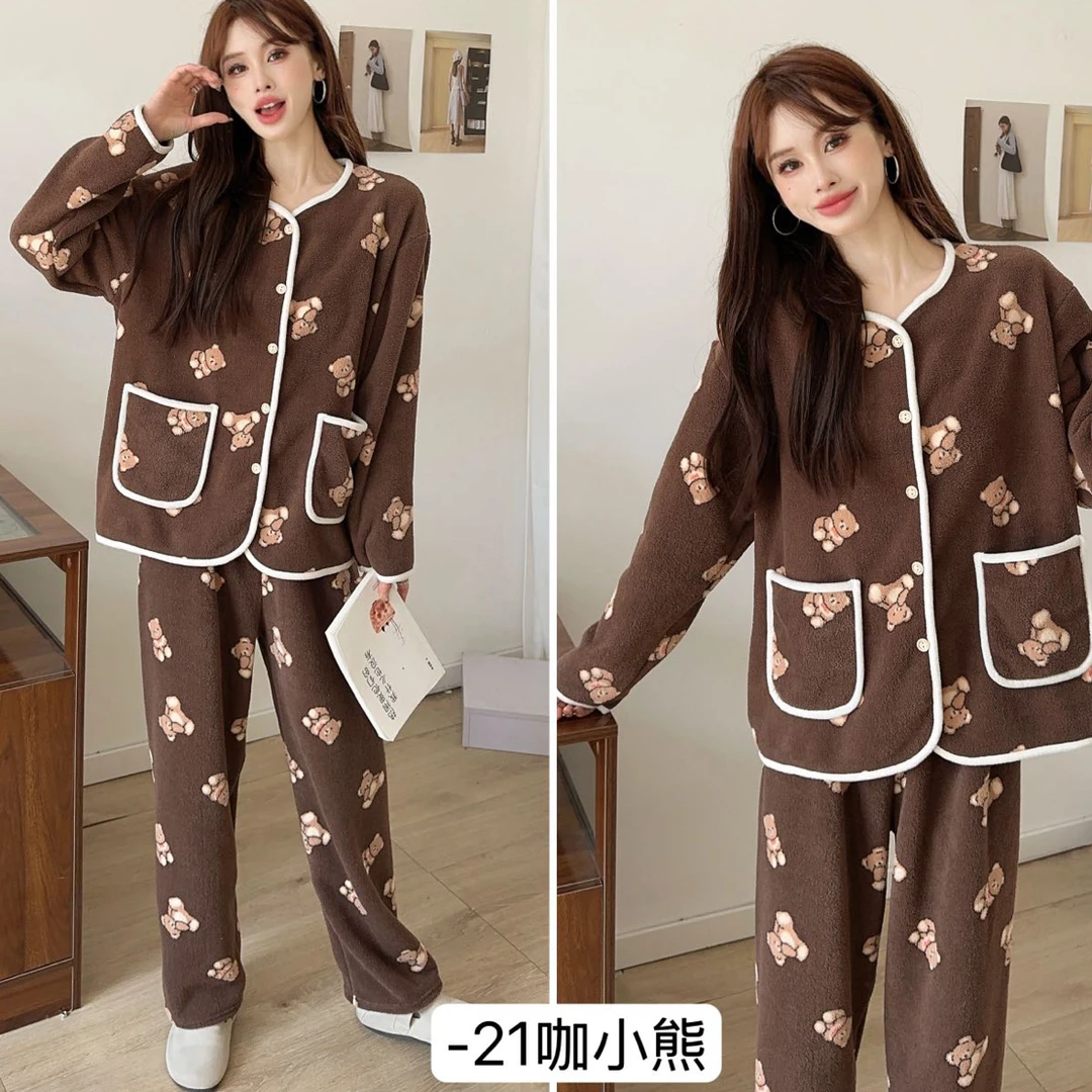 3551-20 冬季韩系泡芙绒抱抱熊家居服套装