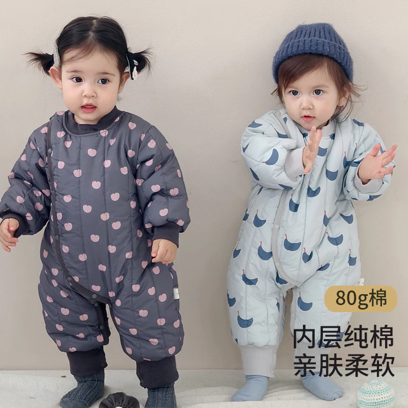 婴儿夹棉连体衣冬季加厚保暖棉袄新生儿棉服哈衣出生宝宝秋冬衣服