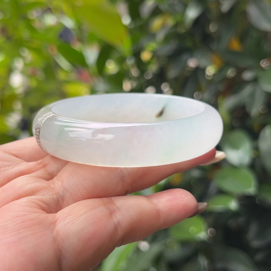 翡翠18K金镶嵌手镯58正圈