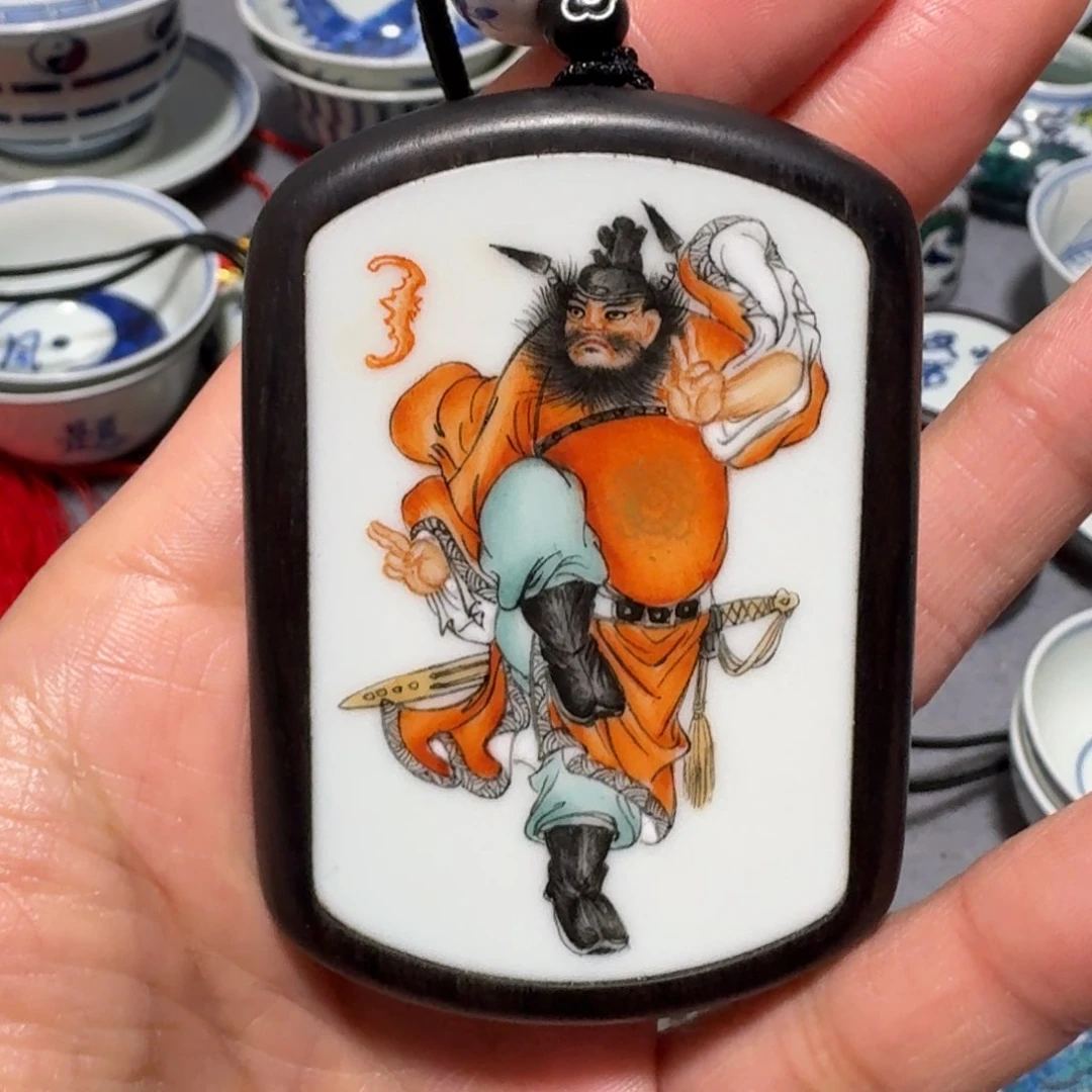 瓷片竹*青钟馗挂件一个