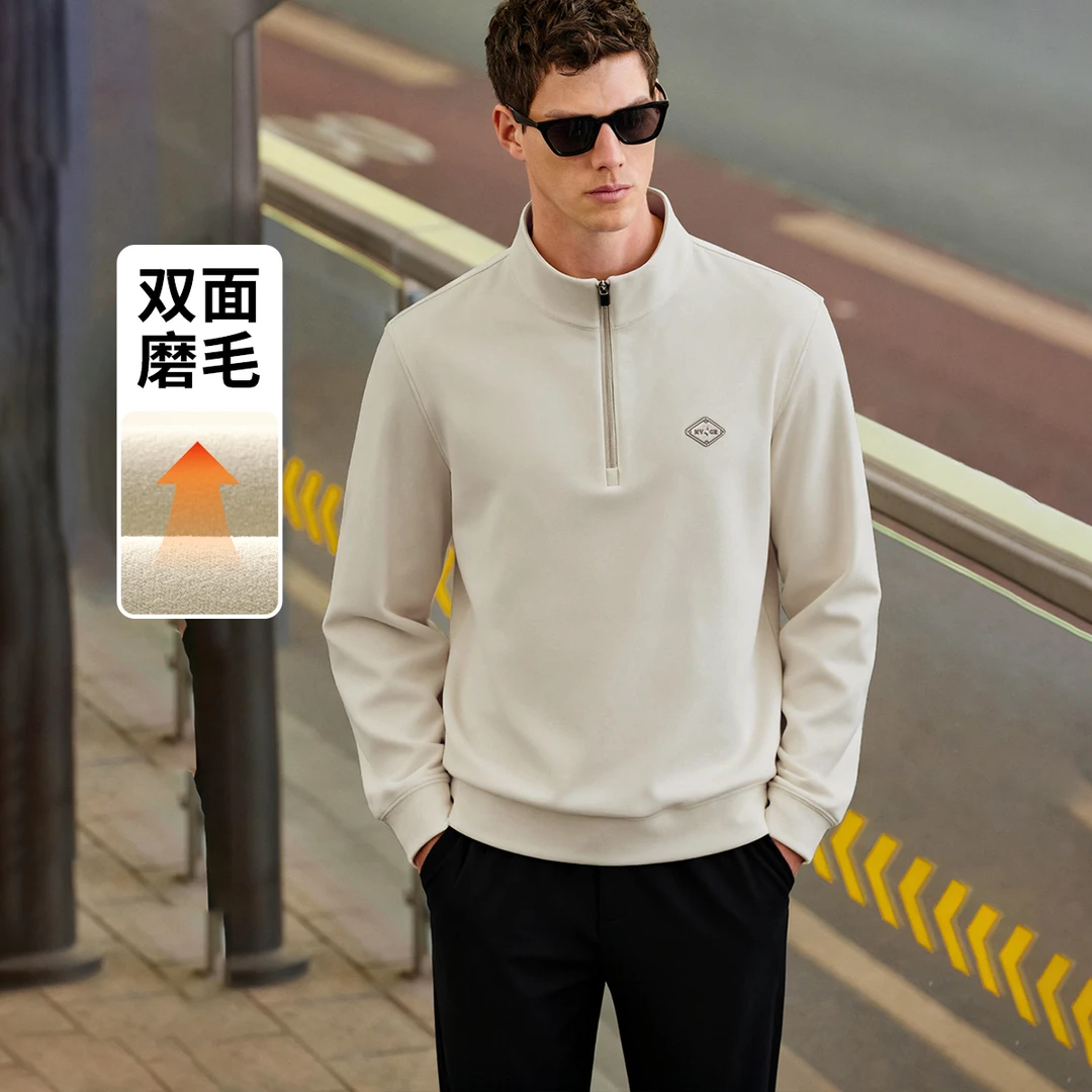 [抑菌保暖]navigare意大利小帆船双面磨毛半开领卫衣男士长袖T恤A