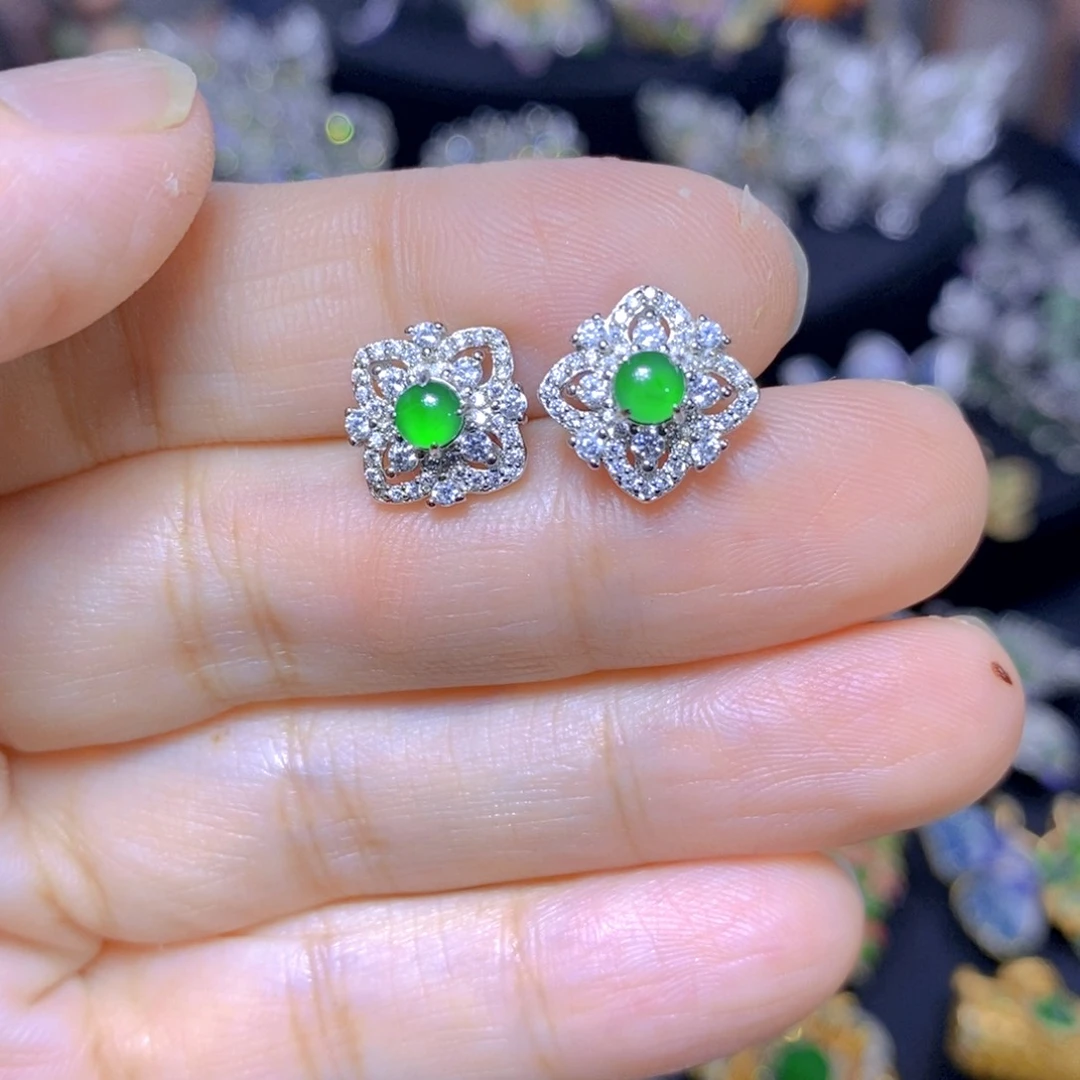 翡翠银S925镶嵌毛衣链天然翡翠