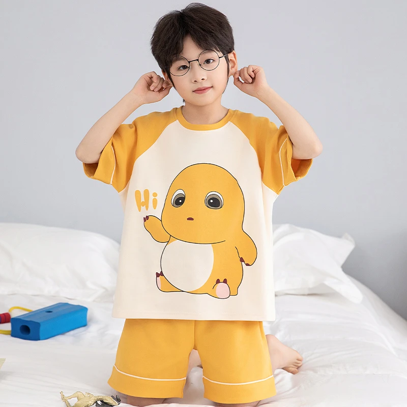 儿童短袖睡衣男童夏季纯棉薄款奶龙男宝宝夏天空调服可外穿家居服