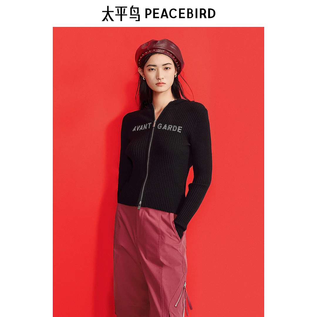 太平鸟2025年春季新款连帽毛衣打底开衫A3EDF1223