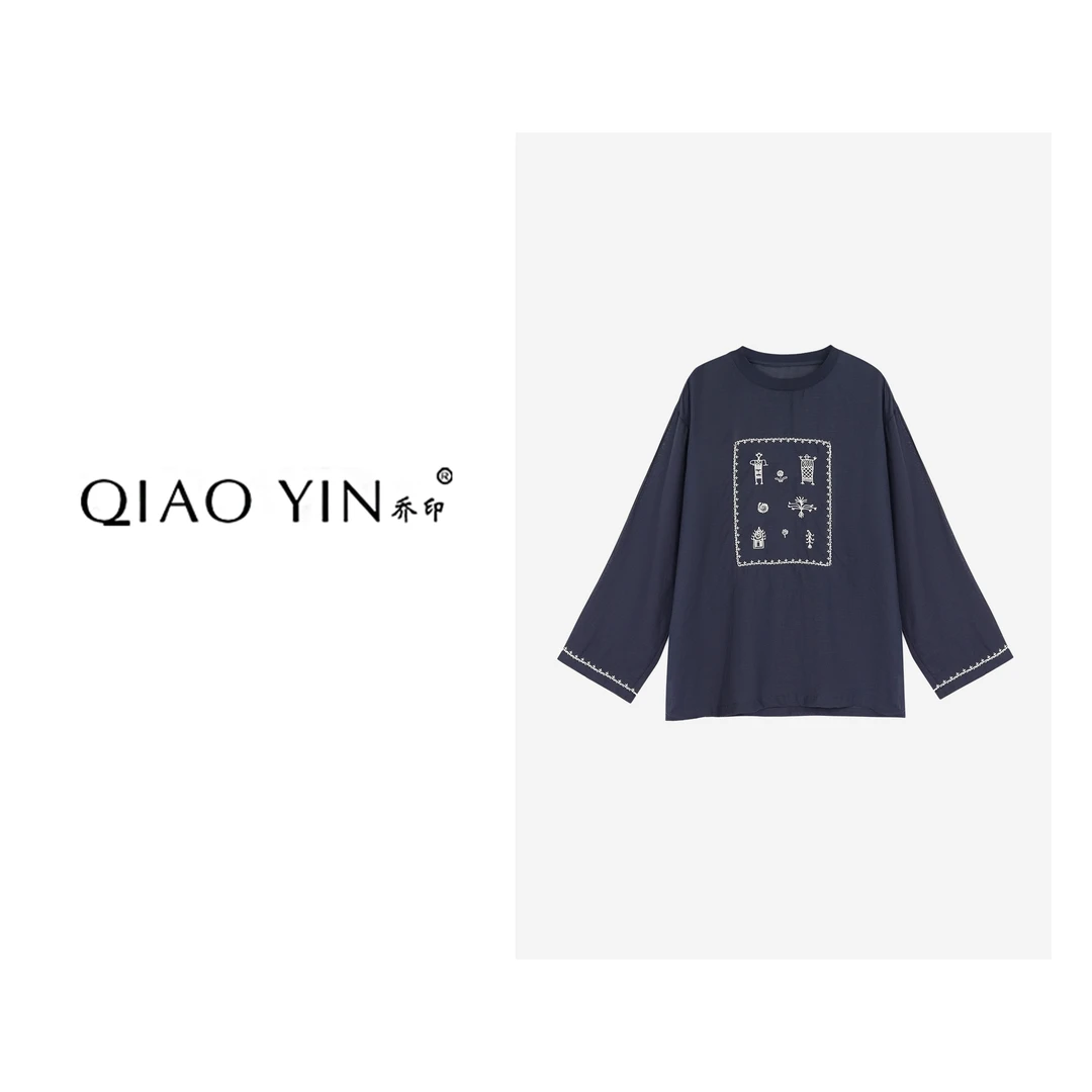 QIAO YIN“T恤”时尚设计师圆领长袖上衣QY27887