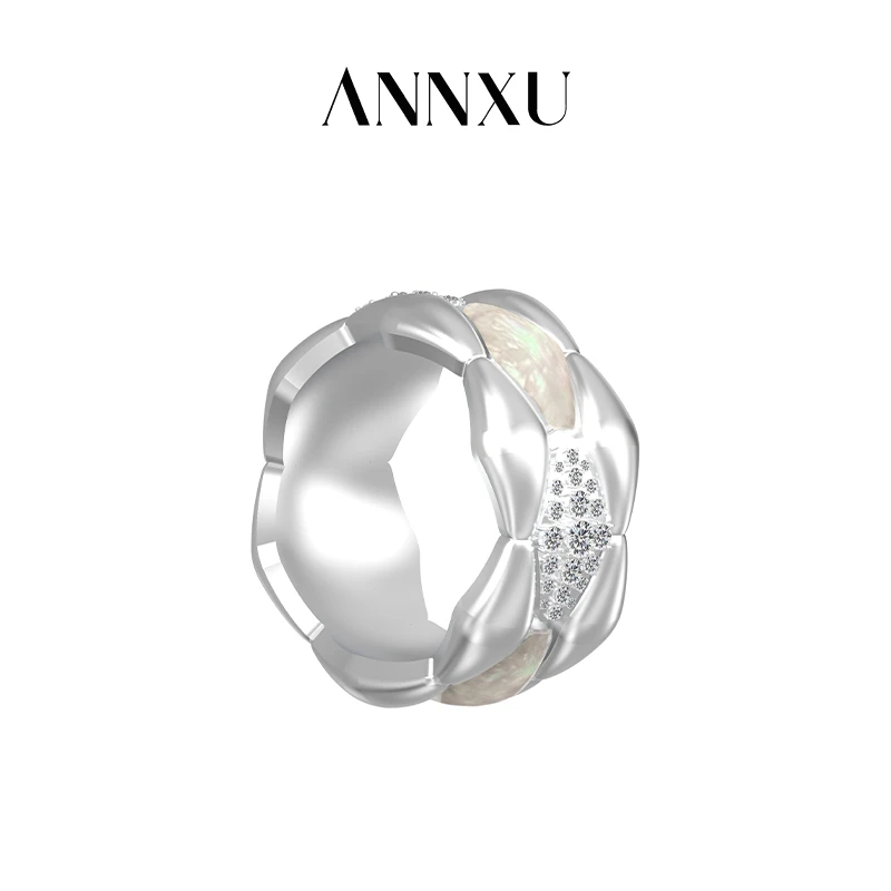 ANNXU 铜合金合成锆石戒指 菱格纹系列格菱纹戒指简约设计款