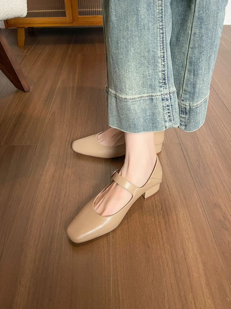 温婉方头玛丽珍鞋浅口鞋秋日茶歇法式温柔仙女风舒适纯色粗跟单鞋