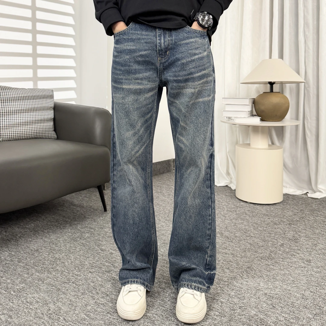 微喇2025秋冬新款复古高街美式牛仔裤宽显痩秋季百搭牛仔裤男士