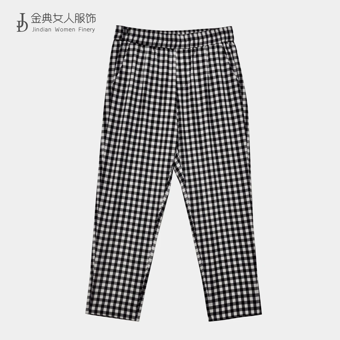 【金典女人服饰】黑白格子休闲裤女中年妈妈百搭遮肉高腰格纹裤6057