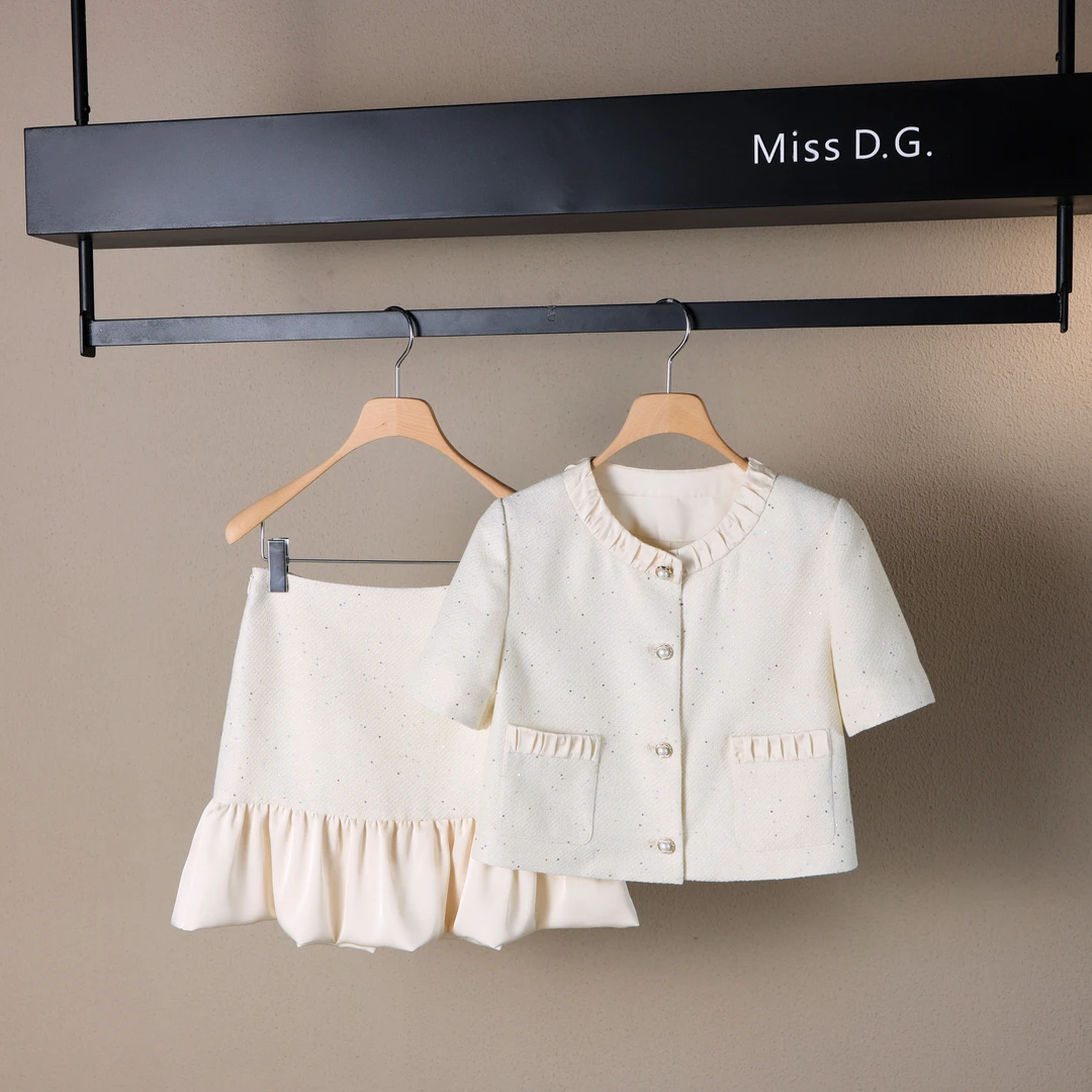 MissD.G.夏季法式千金小香风套装时尚减龄少女感花苞半裙XH-J214