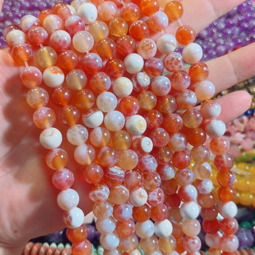 合金玛瑙/玉髓珠宝半成品奶皮玛瑙一条10mm