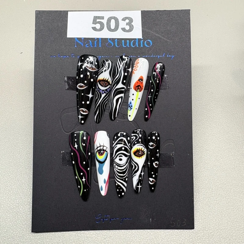 （编号503） 纯手工穿戴甲欧美辣妹甜酷高级奢华重工加长款美甲可拆