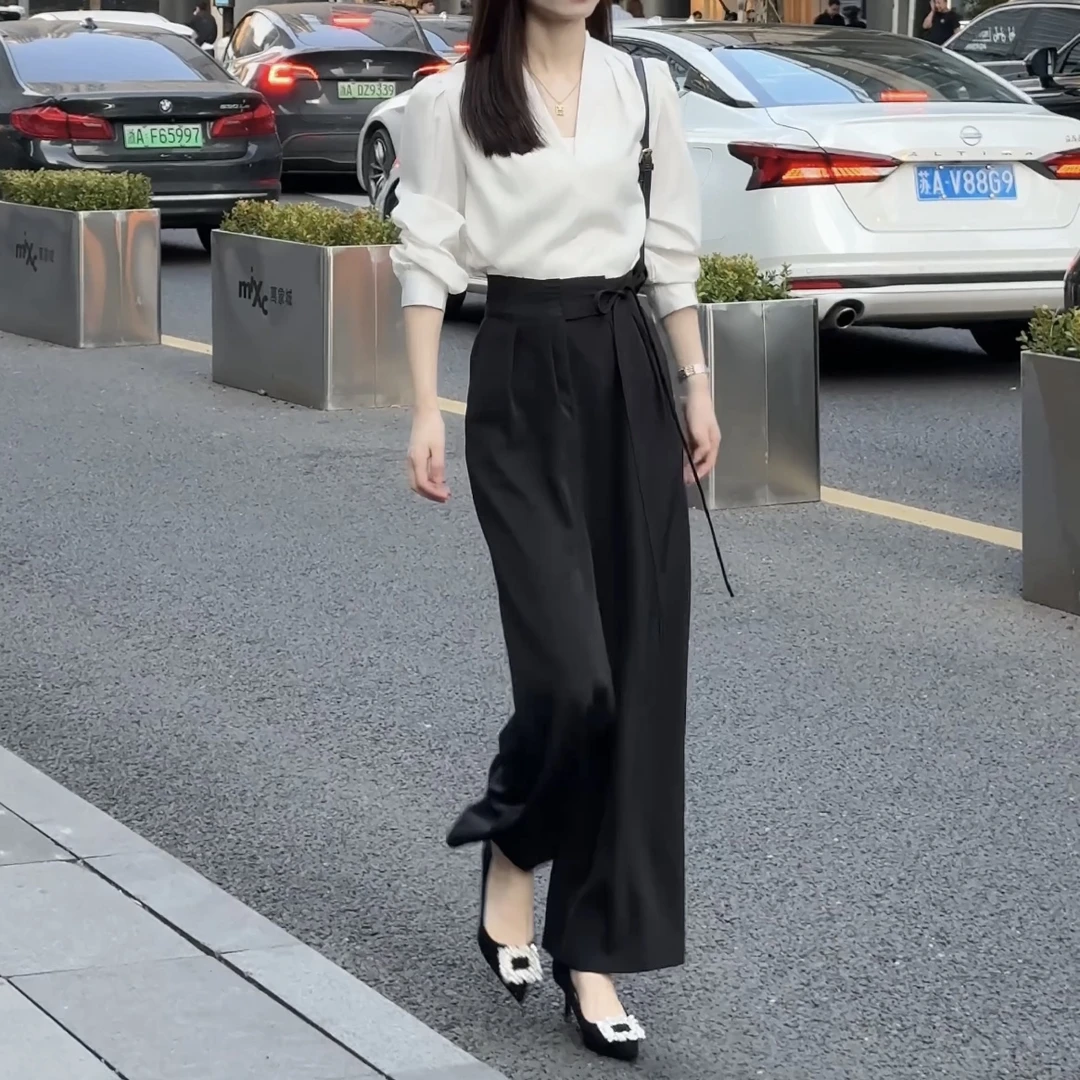 现货2025春季新款显瘦气质长袖高腰洋气休闲夏季衬衫+长裤S-XL