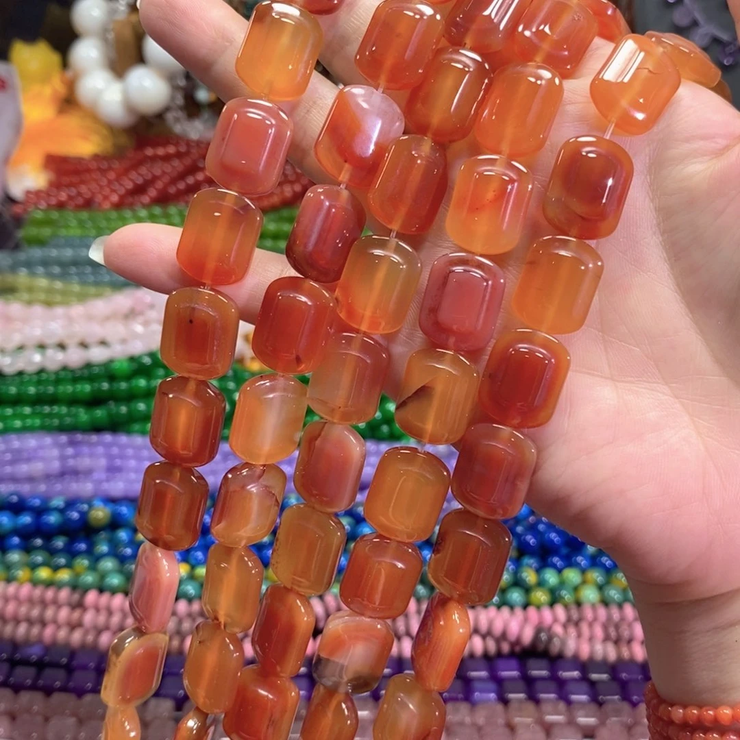 玛瑙/玉髓未镶嵌珠宝半成品双面雕刻玛瑙扣子一条卡14*18mm