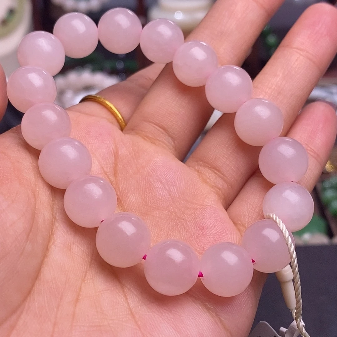 和田玉清货价红粉手链12m毕业级未镶嵌