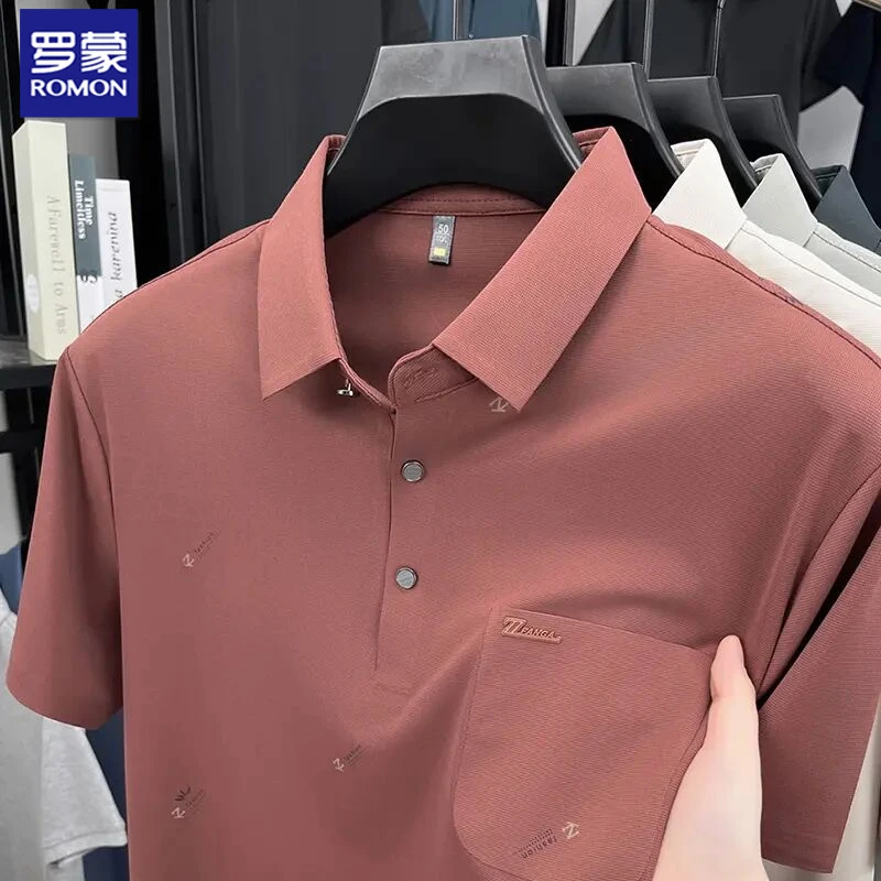 罗蒙男士夏季运动休闲POLO衫弹力速干精美胸标罗蒙夏季短袖Polo