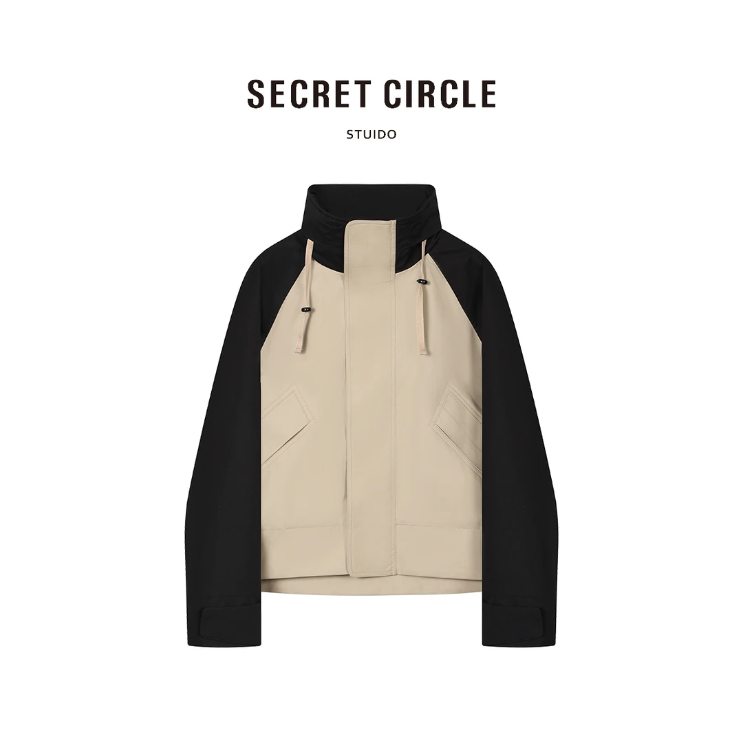 SECRET CIRCLE·秘社 春秋百搭出行连帽系绳拼色夹克外套19243